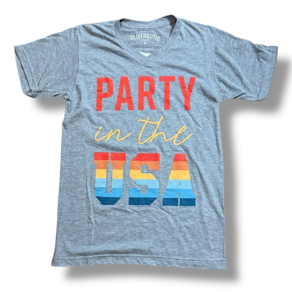 NOS Oliver & Otis T-Shirt Womens Gray Party in the USA Graphic Tee Size S